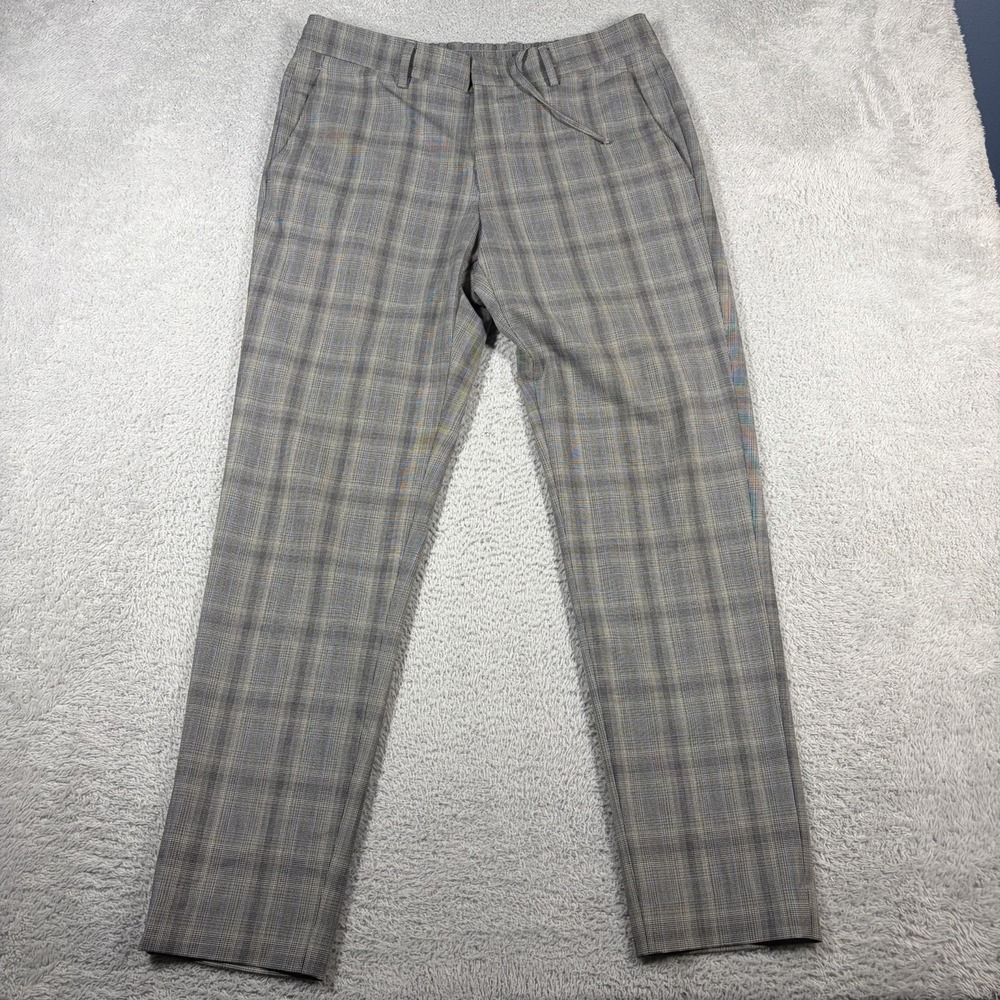 Zara Plaid Dress Pants Mens L Gray Blue Trousers More Than a Suit Slacks